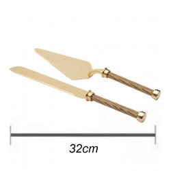 Conjunto 2 Talheres 31,5cm De Zamac Dourado Com Cabo Trancado